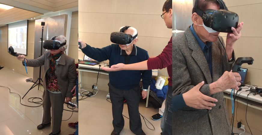 三位超過80歲的高齡長者體驗VR，在趣味中檢測身體機能。