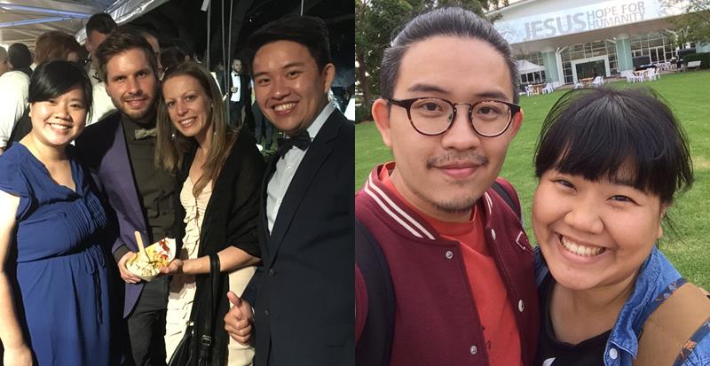 兩人於2015年，至澳洲Hillsong International Leadership College(新頌國際領袖學院)進修。左為兩人和瑞士同學合影。
