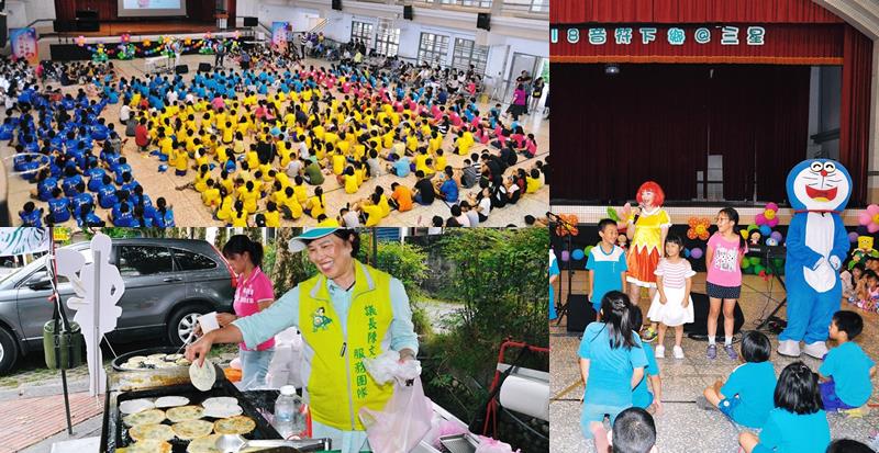 5月22日活動現場外，一群愛心媽媽煎三星蔥油餅給900位學童。
