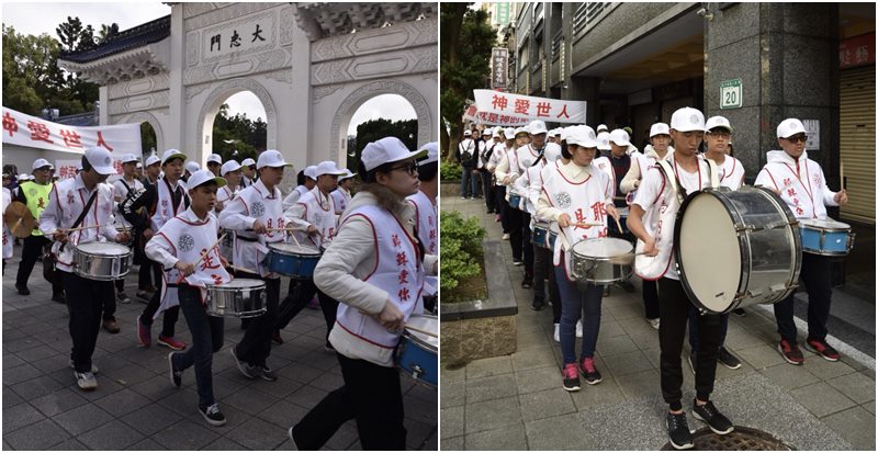 召會「萬人福音鼓隊」走進台北街頭宣揚福音。